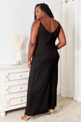 Double Take Full Size Soft Rayon Spaghetti Strap Tied Wide Leg Jumpsuit OutfitFlow